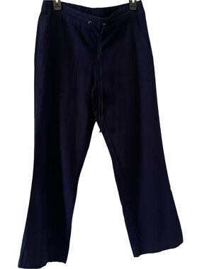 Nicole Miller navy blue linen-blend pull-on wide leg pants size M